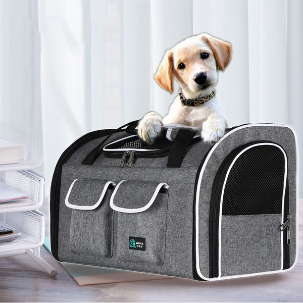 

Beni Pet Breathable Double Shoulder Pet Carrier Bag with Side Opening - Large Capacity Cat & Dog Travel Backpack, Snowflake grey
