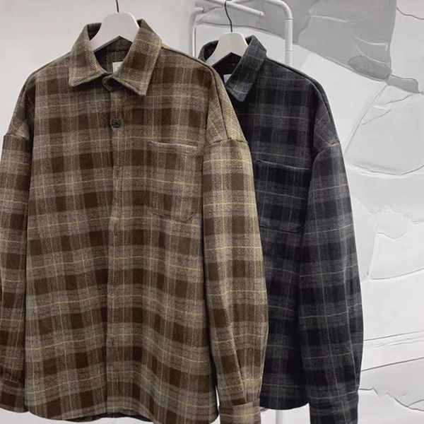

Extra Large Size 150kg Unisex Couple Spring Autumn Polo Collar Plaid Long Sleeve Shirt Top, Dark gray