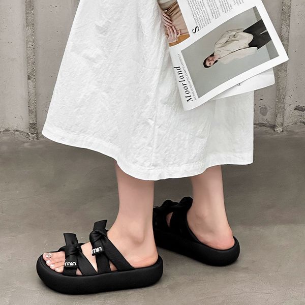 

womens comfortable lightweight thicker soles slipper shoes stylish cool outdoor footwear with a touch of elegance, Black