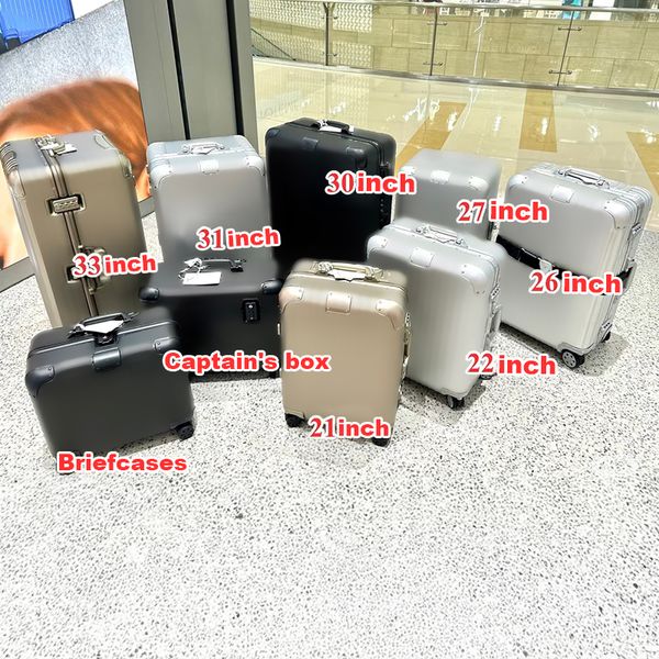 

Designer Metal Combination luggage Aluminum Suitcase Luggage set fashion universal wheel large capacity trolley case boarding box 21-33inch, Brown leather handle