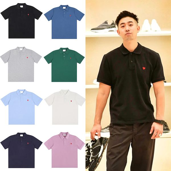 

Men' T-Shirts Designer Small heart embroidered round neck short sleeved T-shirt polo shirt men' and women' loose casual top, Gray