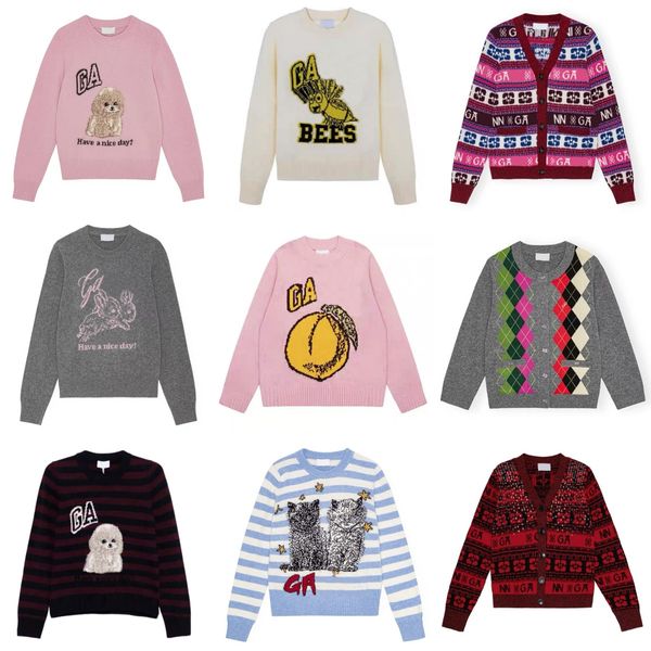 

25ss GA High Quality Women Designer Knitted Cardigan Sweater Jacket New Trendy Striped Letter Print Casual Crew Neck Button Wool Knit Pullover Sweaters Coat Tops tn, Forestgreen