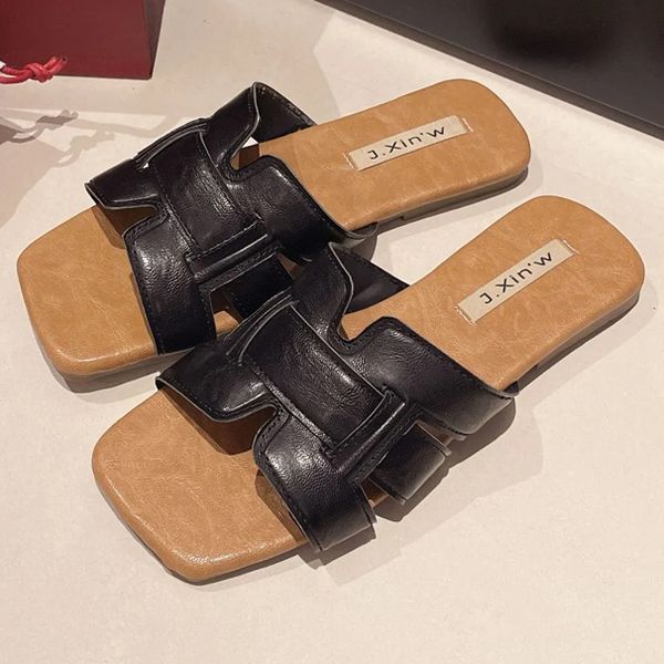 

Designer sandals women's slippers solid color high-quality leather summer beach slippers home flat shoes shopping and shopping without tiring feet, #color2