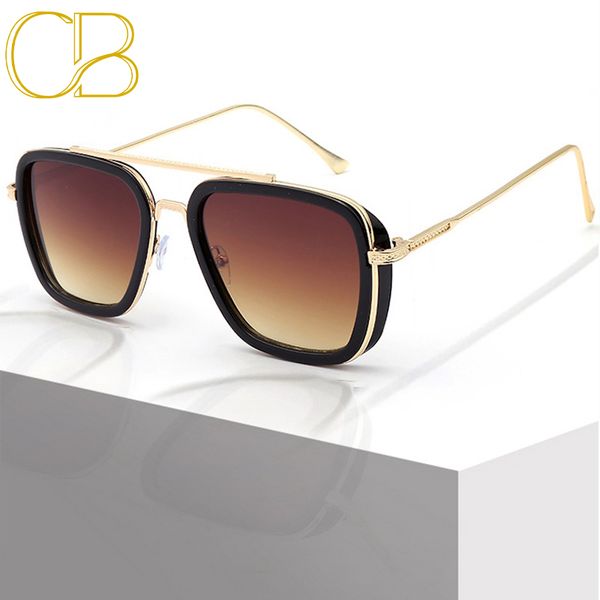 Square Pilot Sunglasses Designer New Mens UV400 dual beam Fashion European and American Metal Frame Korean Glasses Retro UV Protection Steampunk Tony Stark CB