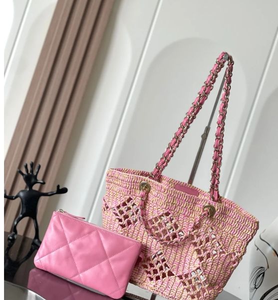 

Mirror Handmade high-quality woven 10A designer fashion shoulder crossbody armpit hollow design casual outdoor beach bag, Pink