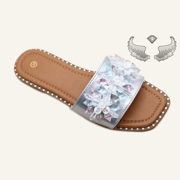 

womens western style slippers flat bottom summer fashion bead craft shoes, Black