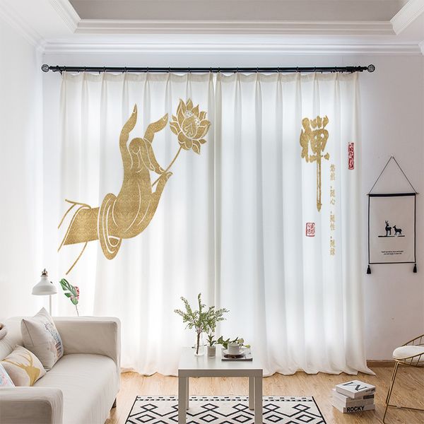 YL-36644 whole house curtain new Chinese style Zen Zen style lotus Buddha hand study tea room living room health blackout window gauze