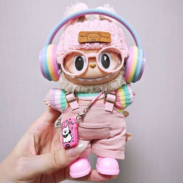 Only ClothesLabubu 15cm 17cm Labubu Pink Overalls Set Replacement Baby Clothes