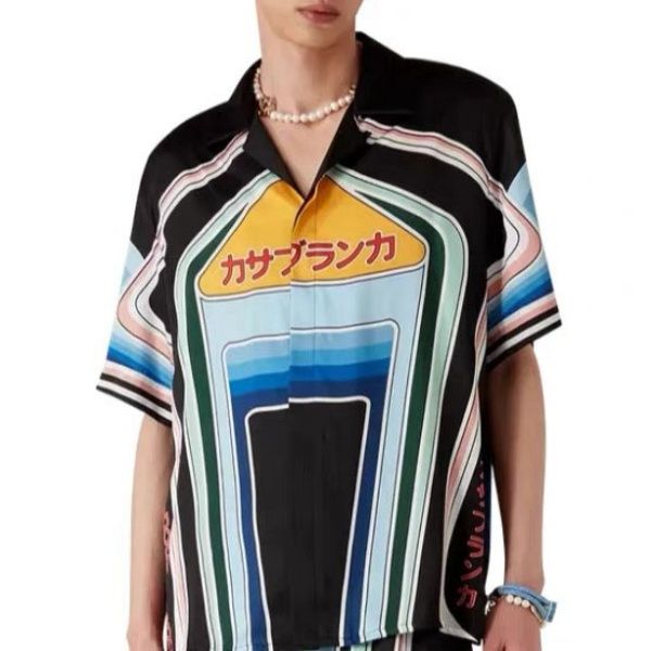 

25ss Casabalnc Good Quality Summer Casual Short Sleeve Silk Shirt New Men Vacation Style Vintage Loose Hawaiian Beach Silk Lapel Button Cardigan Silk Shirt Tide Tops, Multi
