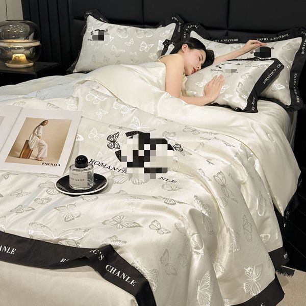 

Blanket Live stream explosive product Class A washed silk jacquard embroidery wide edge summer air conditioner quilt bed sheet summer quilt four-piece set, White
