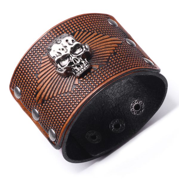 

Leather bracelet for men - personalized skull-shaped exaggerated wide leather bracelet, a stylish accessory for your hands.