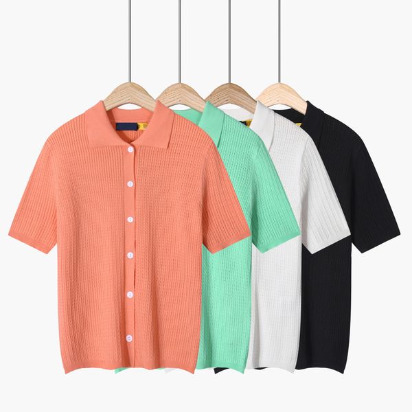 

Womens Short Sleeve Knitwear T Shirt Designer Fashion Slim Fit Top Asian Size Comfortable Spring Daily Wear High Quality Elegant Small Horse Tee, Yellow