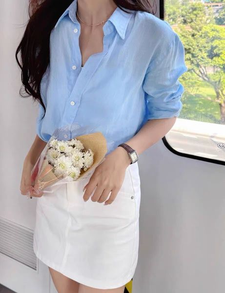 

Solid Color Long Sleeve Shirts for Women Loose Fit Blouses with Embroidered Horse Detail Unisex Casual Designer Tops in Asian Size, H9063-khaki