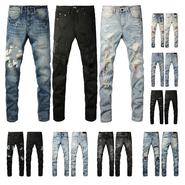 

mens amiridenim jeans designer jeans luxury fashion men jean cool style denim Casual designer pant distressed ripped biker black blue jean slim fit motorcycle 29, Beige