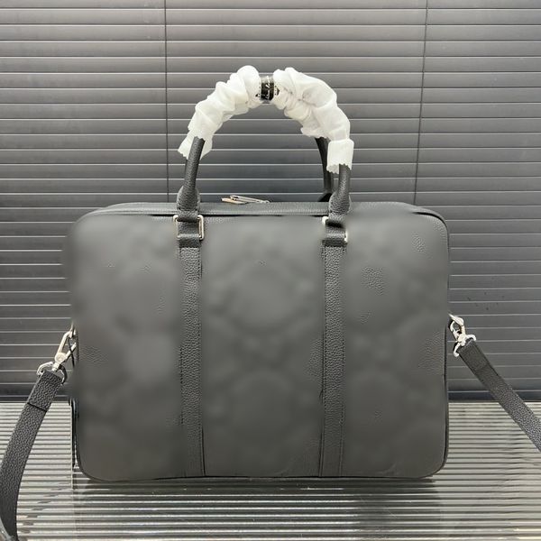 

10A Man Briefcase Designer Cowhide briefcase computer bag with exquisite inlay craftsmanship classic and versatile 28 x 38 cm, Black