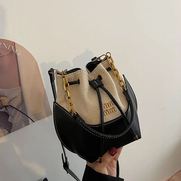 

Designer Inspired Canvas Bucket Bag Unique Colorblock Top Handle & Shoulder Bag for Women, Trendy Casual Style 001, Brown
