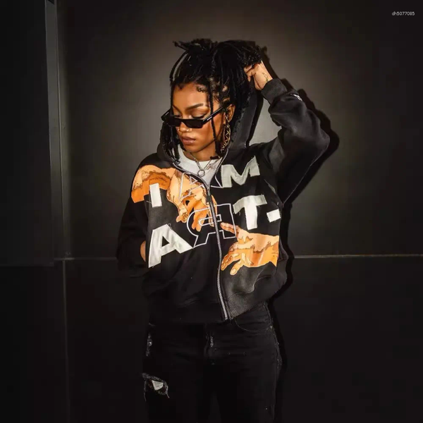 

Men's Hoodies Hip Hop Pattern Printed Letters Embroidered Zipper Personalized Harajuku Fashion Loose Men And Women Streetwear, Red