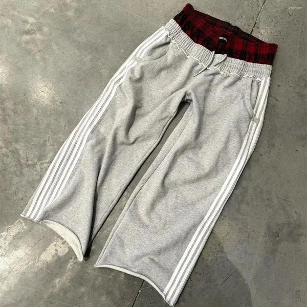 

Women's Pants Fashion Simple Striped Y2K Women & Men Straight High Waist Splice Trousers Street Hip Hop Casual Pant 2025 Chic Sweatpants, Black