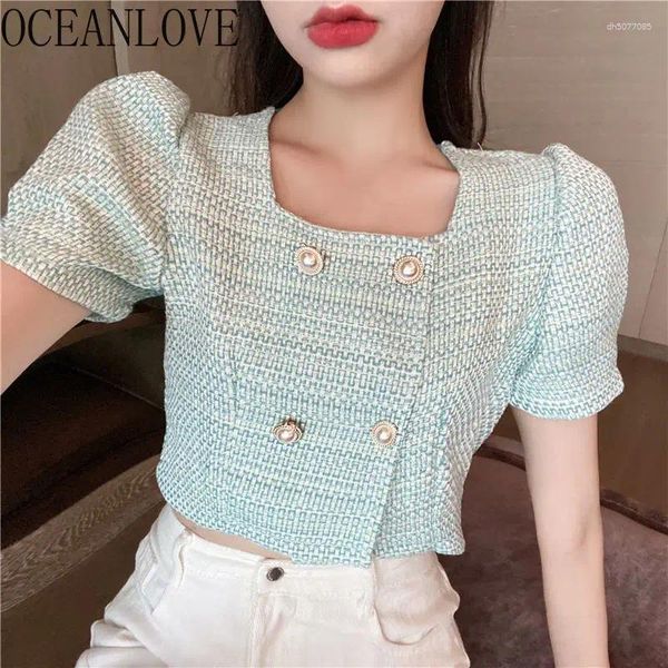 

Women's Jackets OCEANLOVE Thin Women Double Breasted Solid Sleeve Sweet Chaqueta Mujer Korean Fashion Spring Summer Outwears, White