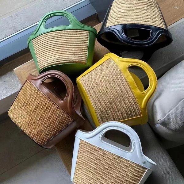 

Best Shoulder Bags Summer Classic Woven Vegetable Basket Handbag Straw Bag Shopping Leather Beach Girls Handhe, Grey
