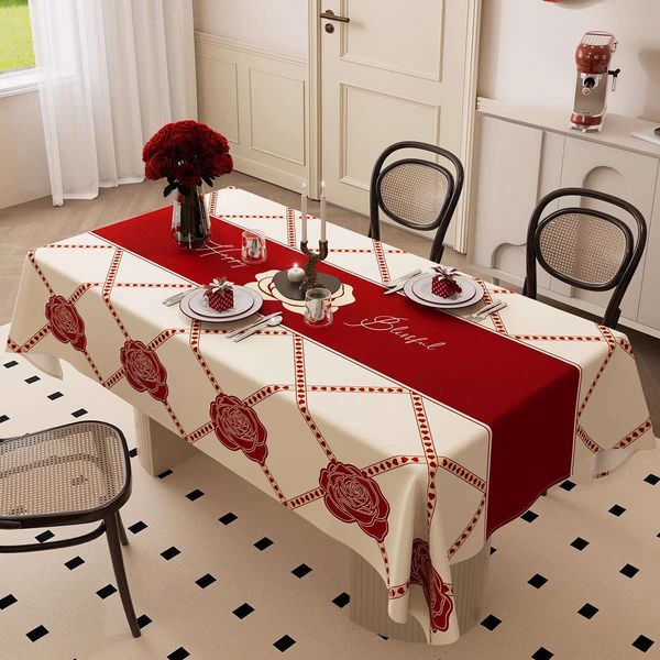 Designer cloths Red Chinese New Year Mats Rectangle Waterproof Table Cover Theme Black Bow Party Decorations Coquette Birthday