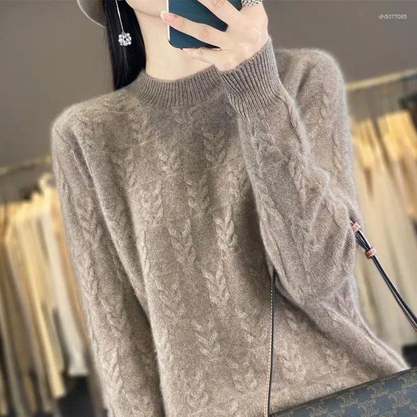 

Women's Sweaters Chinese Style Solid Color Jacquard Autumn Winter Round Neck Sweater Loose Fit Long Sleeve Knitted, Beige