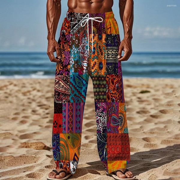 

Men' Pants 2025 Vintage Ethnic Graphic Print Casual For Men Drawstring Elastic Waist Trousers Loose Daily Wear, D81pfxzc250312m