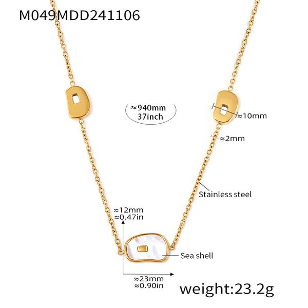 

Mirelle French-style natural white sea shell long layered necklace with luxurious feeling stainless steel sweater chain