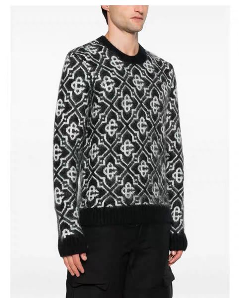 

25ss Casabalnc high quality designer knitted sweater new trend men's and women's models round neck jacquard print long sleeve loose wool knit pullover sweaters tops tn, Skyblue