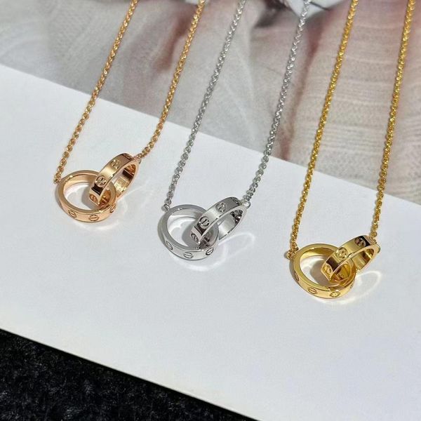 

Double-ring necklace - exquisite 18K rose gold plated high-end fashionable collar chain necklace