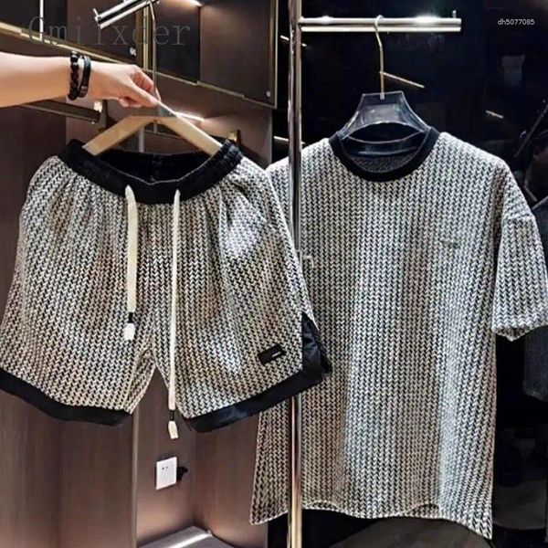 

Men's T Shirts Japanese Summer Striped Suit Korean Version Simple Versatile Short-sleeved Shorts Handsome Fashion Casual Sports, Black