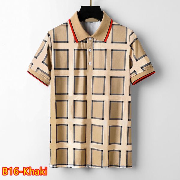 

Designer Mens T Shirt Classic Plaid Stripe Cotton Tee High Quality Menswear Asian Size Embroidered Floral Pattern Stylish Top Breathable Fabric Fashion Luxury, B16-khaki