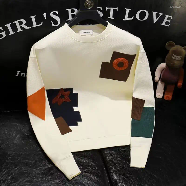 

Men's Hoodies Round Neck Long Sleeved Embroidered Sweatshirt For Autumn And Winter Trendy Stylish Handsome Ins Outer T-shirt Top, Apricot color
