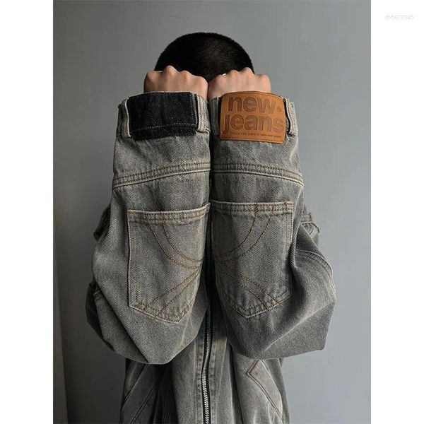 

Men's Jackets Viya Easy As A Flip Denim Jacket Deconstruction Of Niche Design Sense Boxy Fit Top Stand Collar Loose Coat, Sky blue
