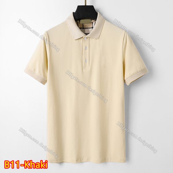 

Men T Shirt Classic Plaid Cotton Top Embroidered Asian Size Luxury Fashion Clothing Designer T shirt, B11-khaki