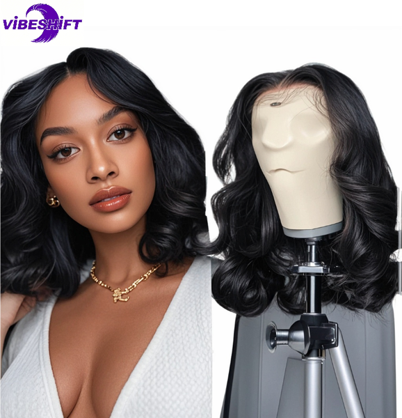 

ViBESHiFT 10-14 inch Body Wave Wigs Raw Human Hair 13*4 Transparent Lace Front Wigs Frontal wigs, Natural color