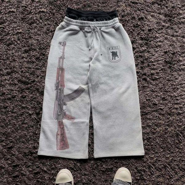 

Men' Pants Y2K High-Waisted Printed Embroidered Street Guard Spring Summer Casual Straight Leg Double Waist Design Fashionable, Gray
