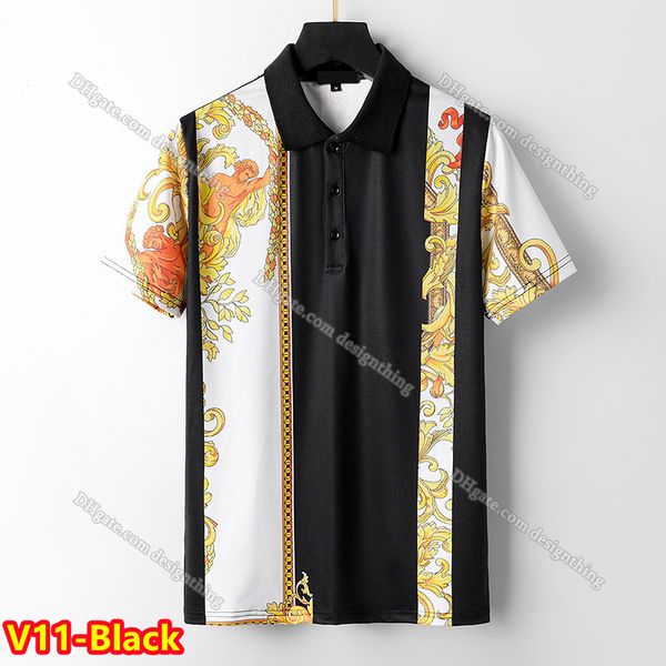 

Cotton T Shirt Designer Mens Classic Plaid Stripe Floral Embroidery Fashion Soft Fabric Asian Size High Quality Top, V11-black