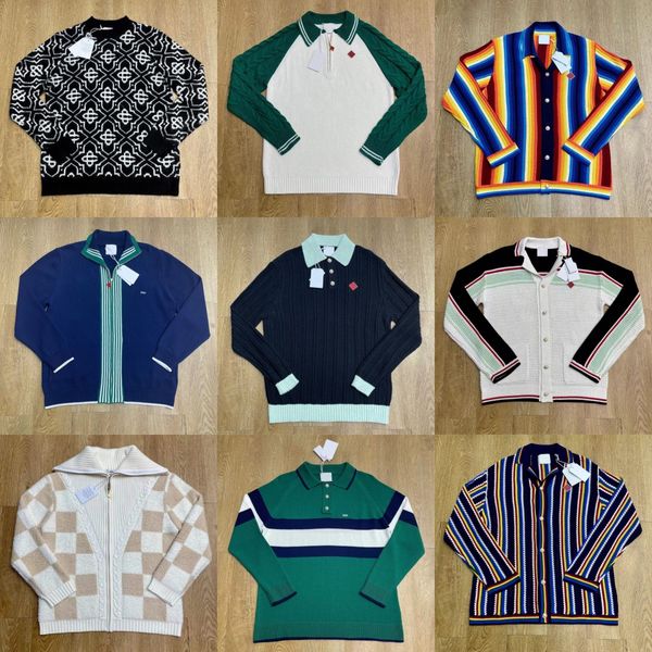 

25ss casabalnc trend new pearl buttons pearl pullover sweater men and women models designer loose striped casual versatile lapel knitted cardigan sweaters coat top, Rose