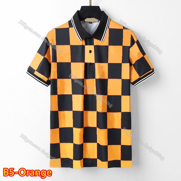 

Mens Designer T Shirt Classic Check Cotton Embroidered Floral Top Breathable Fashion Tee for Daily Wear, B5-orange