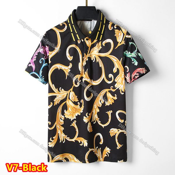 

Designer Cotton T Shirt for Men Fashion Plaid Stripe Pattern Embroidered Floral Detail Asian Size Comfortable Daily Luxury Wear, V7-black