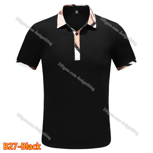 

Designer Mens Cotton T Shirt Classic Plaid Embroidered Top Breathable Soft Fabric Asian Size High Quality Stylish Daily Casual Tee, B27-black