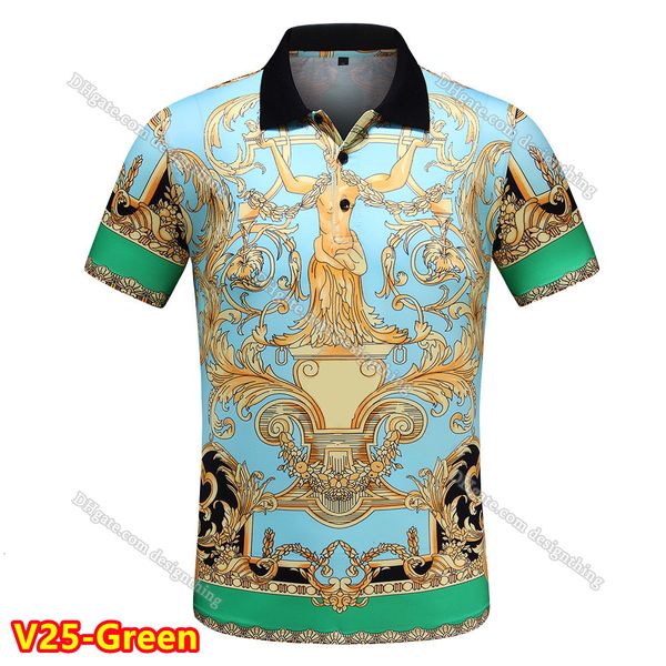 

Embroidered Floral Designer Mens T Shirt Cotton Material Classic Plaid Stripe Top Soft Breathable Fabric Asian Size Comfortable Fit, V25-green