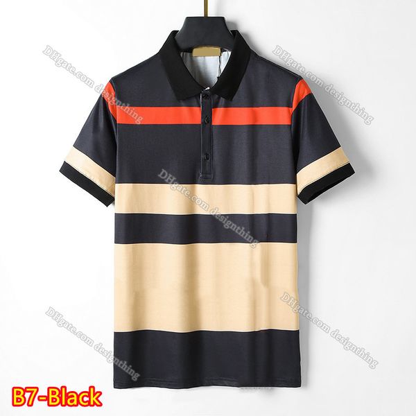 

Fashion Designer Mens T Shirt Cotton Plaid Top Luxury Floral Embroidery Asian Size Comfortable and Soft, B7-black