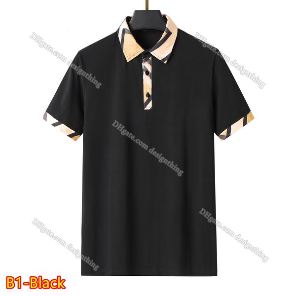 

Designer Mens T Shirt Classic Plaid Cotton Tee Embroidered Floral Pattern Asian Size Fashion Luxury Comfortable Fit, B1-black