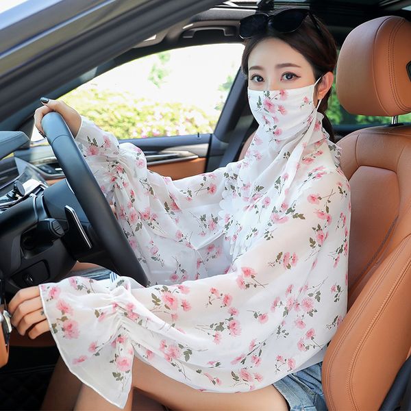 K1481 Shawl summer sun protection veil UV ice silk chiffon cycling stomach protection shawl Korean suit driving girls