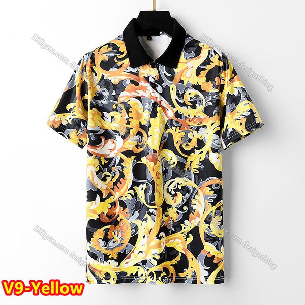 

Designer Mens T Shirt Soft Cotton Fabric Classic Plaid Embroidered Floral Pattern Asian Size High Quality Stylish Comfortable Wear, V9-yellow