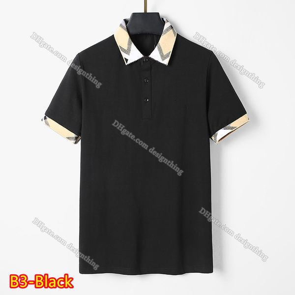 

Classic Plaid Stripe Mens T Shirt Designer Cotton Top Embroidered Floral Asian Size High Quality Daily Wear, B3-black