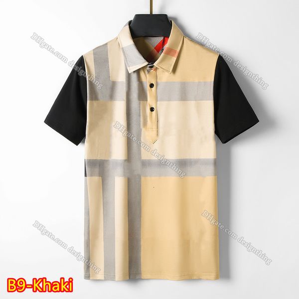 

Designer Mens T Shirt High Quality Cotton Plaid Top Stylish Comfortable Fashion Tee Floral Embroidery, B9-khaki