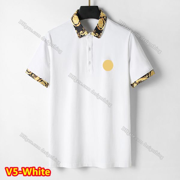 

Classic Plaid Cotton T Shirt Designer Menswear with Embroidered Floral Pattern Asian Size Soft Fabric Comfortable Fit Fashion Style, V5-white